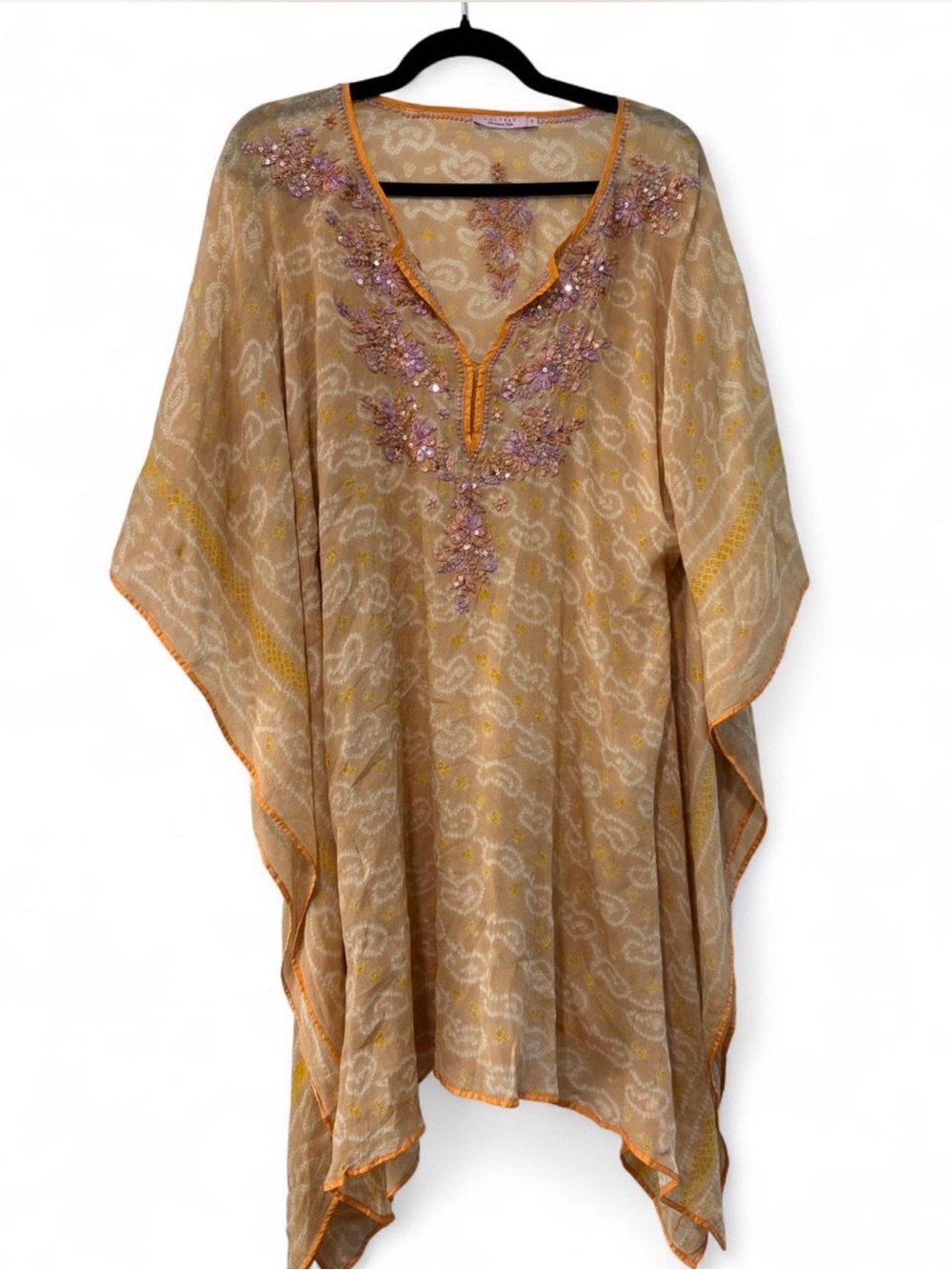 Embellished Beige Beach Caftan Swim Coverup